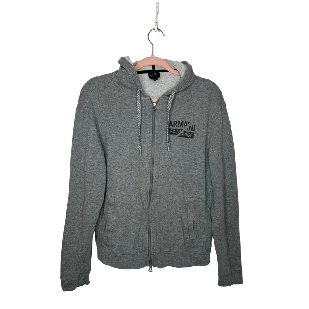 Armani Exchange Grey Zip Up Long Sleeve Lightweight Cotton Hoodie Sweatshirt M‎